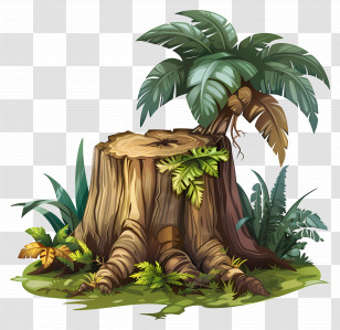 Tree Stump - Tree Stump With Plants In Nature Illustration Transparent PNG