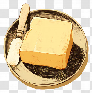 Butter - Block Of Butter On Plate With Knife Illustration Transparent PNG