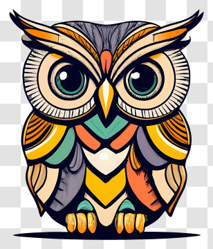 Cartoon - Colorful Cartoon Owl With Artistic Patterns Transparent PNG