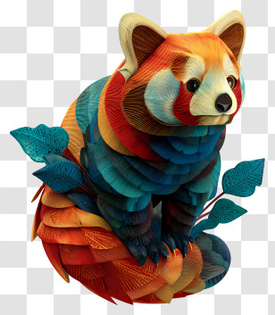 Red Panda - Colorful Red Panda With Leaves Transparent PNG