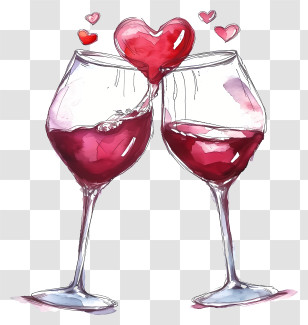 Valentine Wine Glasses Sketch Line - Wine Glasses Toasting With A Romantic Heart Transparent PNG