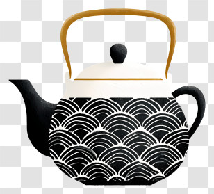 Japanese Teapot - Black And White Patterned Teapot Transparent PNG