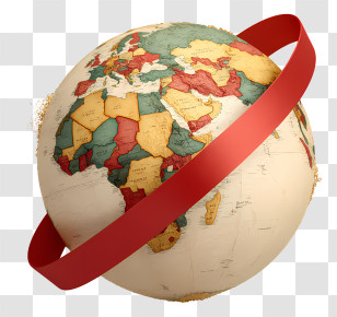Globe With Glowing Red Ribbon - Earth Globe Wrapped With Red Band Transparent PNG