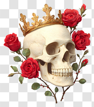 Human Skull With Crown - Skull With Crown And Roses Transparent PNG