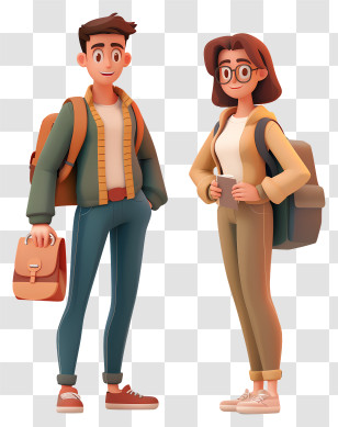 Students - Animated Students With Backpacks In Cartoon Style Transparent PNG