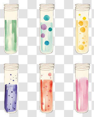 Test Tubes - Watercolor Decorative Test Tubes With Vibrant Liquids Transparent PNG