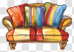 Sofa - Colorful Striped Sofa With Decorative Pillows Transparent PNG