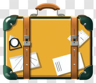 Yellow Suitcase - Vintage Suitcase With Travel Stickers Transparent PNG