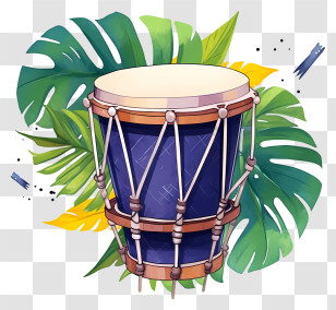 Blue Drum Shell - Tropical Blue Drum With Leaves Design Transparent PNG