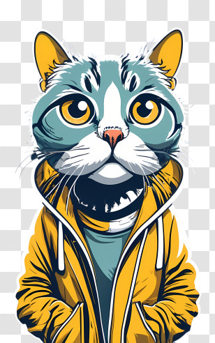 Cartoon Cat - Stylish Cat In Yellow Hoodie Illustration Transparent PNG
