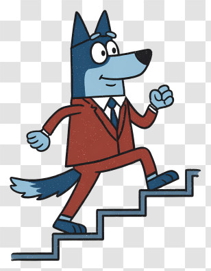 Bluey Climbing Stairs - Blue Dog In Suit Climbing Stairs Transparent PNG