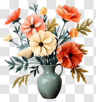 Realistic Style Flower In Vase - Vibrant Flower Bouquet In Vase Transparent PNG