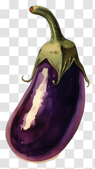 Eggplant Emoji - Purple Eggplant Illustration With Green Stem Transparent PNG