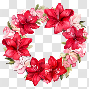 Amaryllis Flower - Beautiful Red Flower Wreath Illustration Transparent PNG