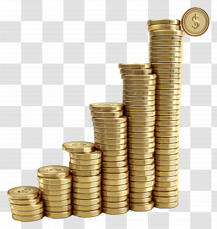 Increasing Money - Stacked Gold Coins Increasing In Height Transparent PNG