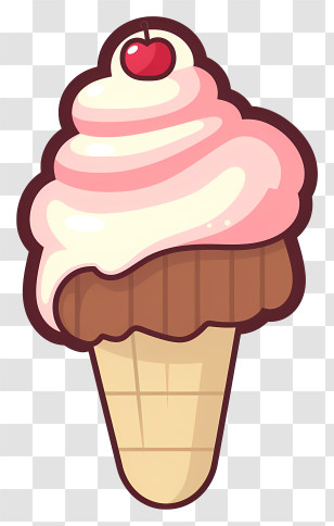 Cartoon Ice Cream - Cartoon Ice Cream Cone With Cherry On Top Transparent PNG