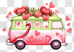 Hand Drawn Valentine Vehicle - Romantic Love-Themed Van Illustration Transparent PNG