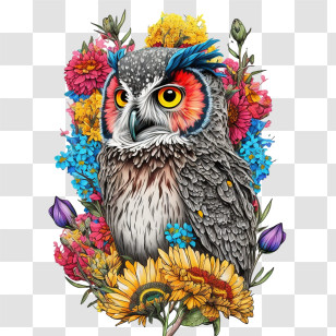 Pop Art Owl
 - Artistic Owl With Colorful Flowers Illustration Transparent PNG