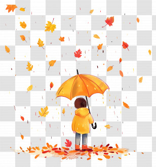Child With Orange Umbrella - Child Holding Orange Umbrella In Autumn Rain Illustration Transparent PNG