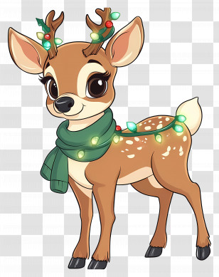 Christmas Deer - Cartoon Reindeer With Christmas Lights And Scarf Transparent PNG