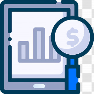 Investment Research - Tablet Displaying Chart With Magnifying Glass Icon Transparent PNG