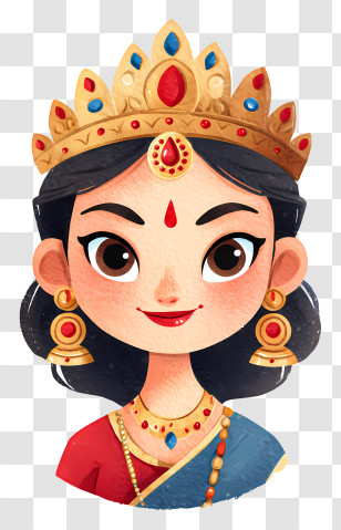 Goddess Navratri - Cartoon Princess With Crown And Jewelry Transparent PNG