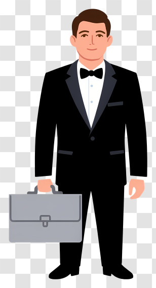 Businessman Holding Briefcase - Cartoon Man In Tuxedo With Briefcase Transparent PNG
