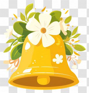 Wedding Bell - Yellow Decorative Bell With Floral Design Transparent PNG