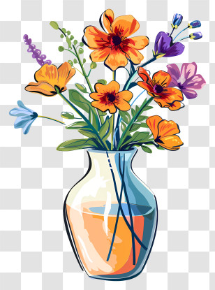 Vase With Flowers - Vibrant Flower Vase Illustration Transparent PNG