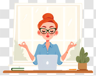 Business People Meditating - Woman Meditating At Desk Transparent PNG
