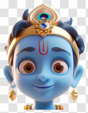 Krishna - Blue Cartoon Character With Crown And Jewelry Transparent PNG