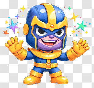 Chibi Thanos - Blue-Gold Superhero Toon Transparent PNG
