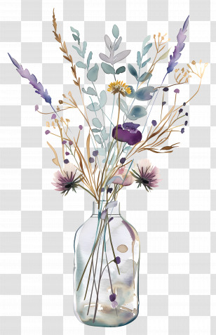 Flowers In Vase - Watercolor Wildflowers In A Vase Transparent PNG
