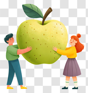 Giant Apple - Kids Sharing Giant Green Apple Transparent PNG