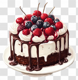 Cake Drawing - Fruit Cake With Berries And Chocolate Drizzle Transparent PNG