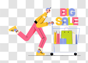 Cartoon Character - Big Sale With Shopping Cart Transparent PNG