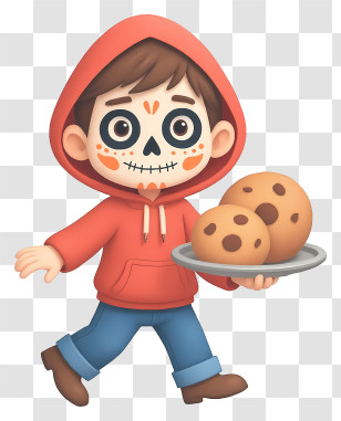 Día De Los Muertos Boy - Little Red-Hoodie Skull Boy With Cookies Transparent PNG