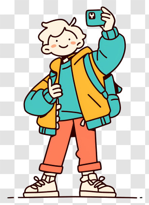 Anime Boy Selfie - Cool Teen Selfie With Backpack Transparent PNG
