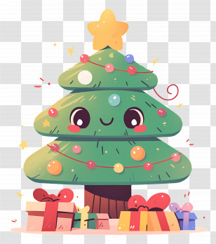 Cute Christmas Tree - Cute Decorated Christmas Tree With Gifts Transparent PNG