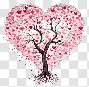 Heart Shaped Tree - Tree With Heart Patterns For Romantic Design Transparent PNG
