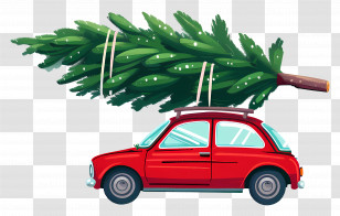 Christmas Tree On Car - Red Car Carrying A Christmas Tree Transparent PNG