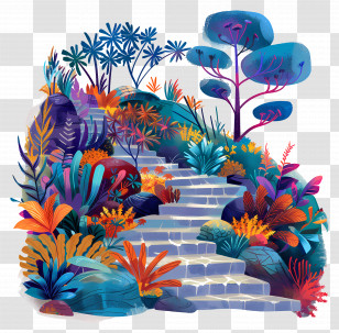 Garden Path - Colorful Garden With Stairs Transparent PNG