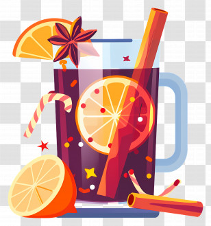 Christmas Mulled Wine - Mulled Wine Glass With Holiday Decorations Transparent PNG