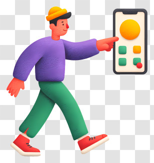 Man Interacting With Smartphone - User Pointing To Mobile App Transparent PNG