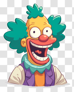 Krusty The Clown - Colorful Cartoon Clown With Green Hair Transparent PNG