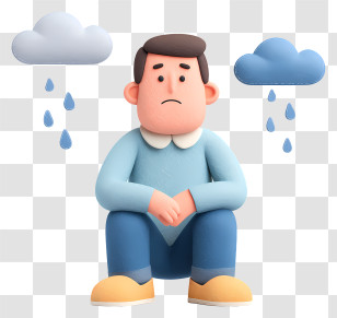 Anxious Man Sitting Under Rain - Sad Man With Rain Clouds Transparent PNG