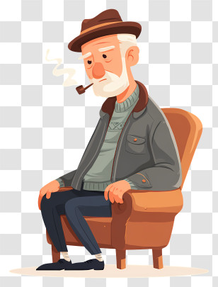Old Man Smoking - Old Man Sitting With Pipe Transparent PNG