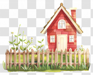 House Fence - Cozy Red Cottage With Fence And Garden Transparent PNG