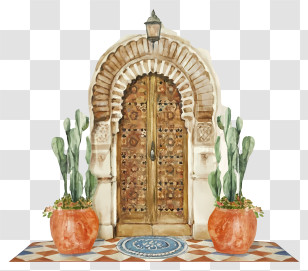 Arched Window - Traditional Door With Plants In Pots Transparent PNG