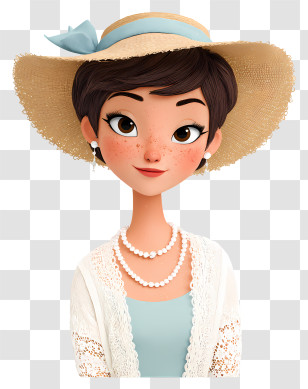 Woman Wears Pearl Earrings - Elegant Woman In Straw Hat Transparent PNG